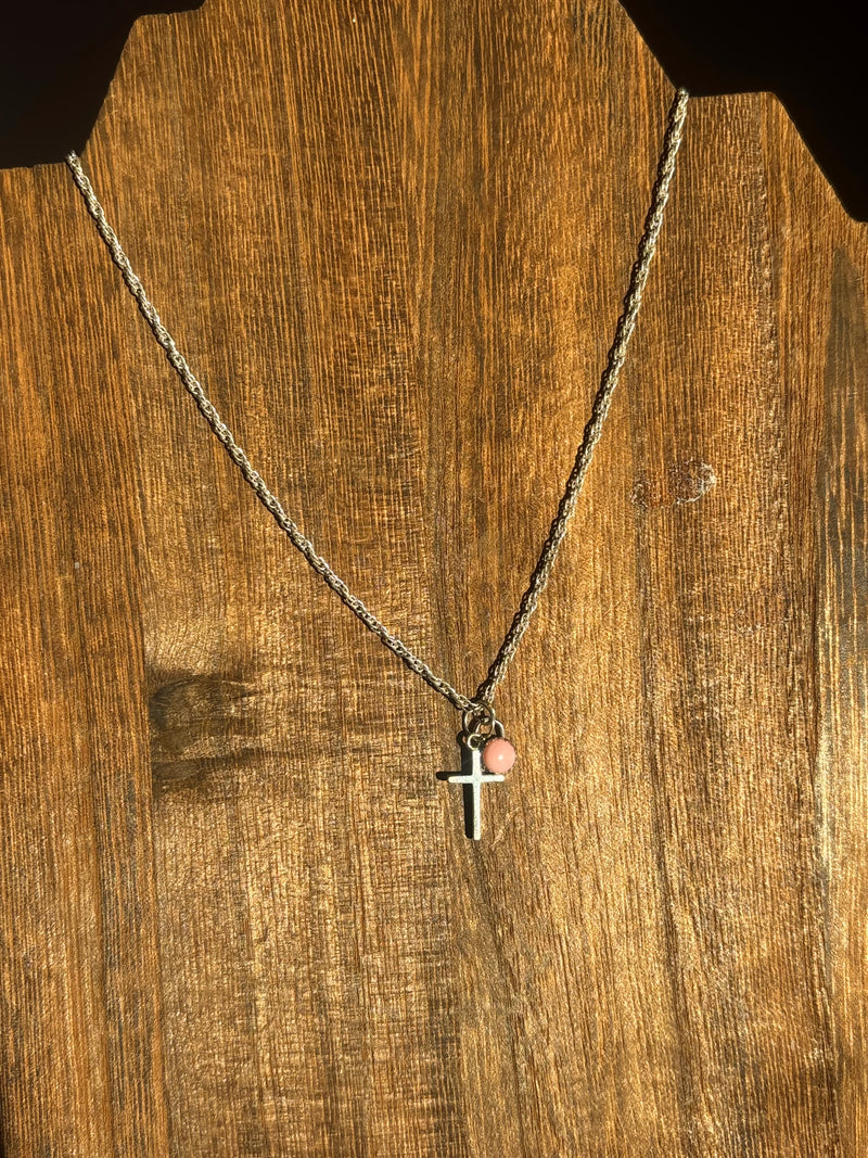16 inch Pink Conch Cross Necklace